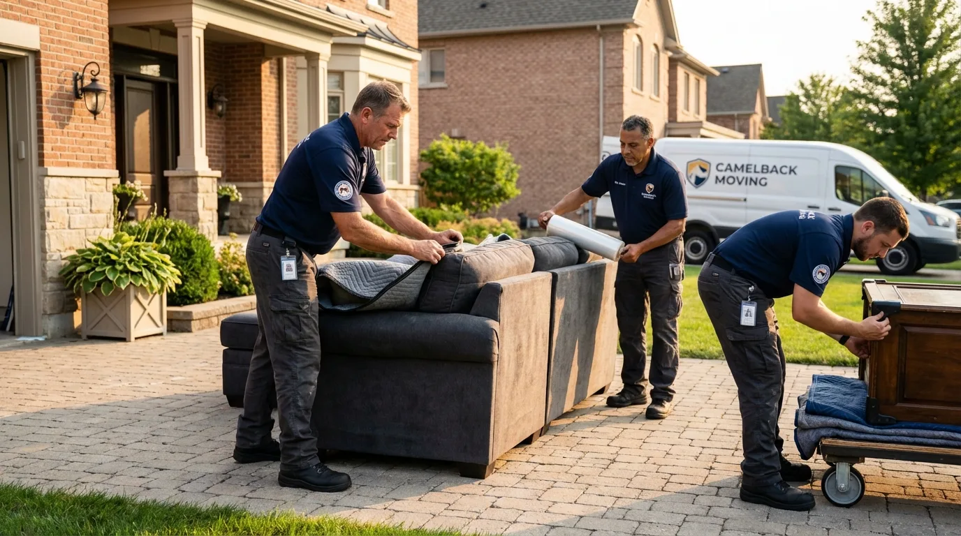 Large estate moving crew wrapping furniture in White Haven, PA