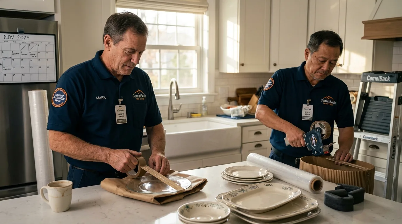 Professional crew packing kitchen dishware in White Haven, PA